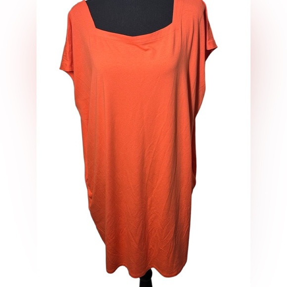 Eileen Fisher Orange Pull Over Dress Size XL‎ Square Neck Short Sleeve Pockets - Picture 1 of 5